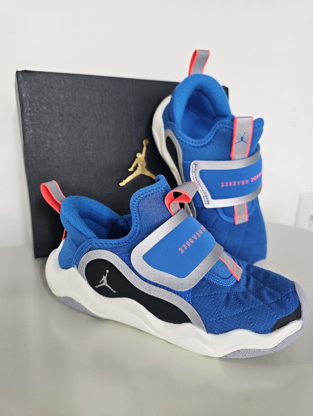 Jordan Kids Blue and Pink Velcro Athletic Sneakers